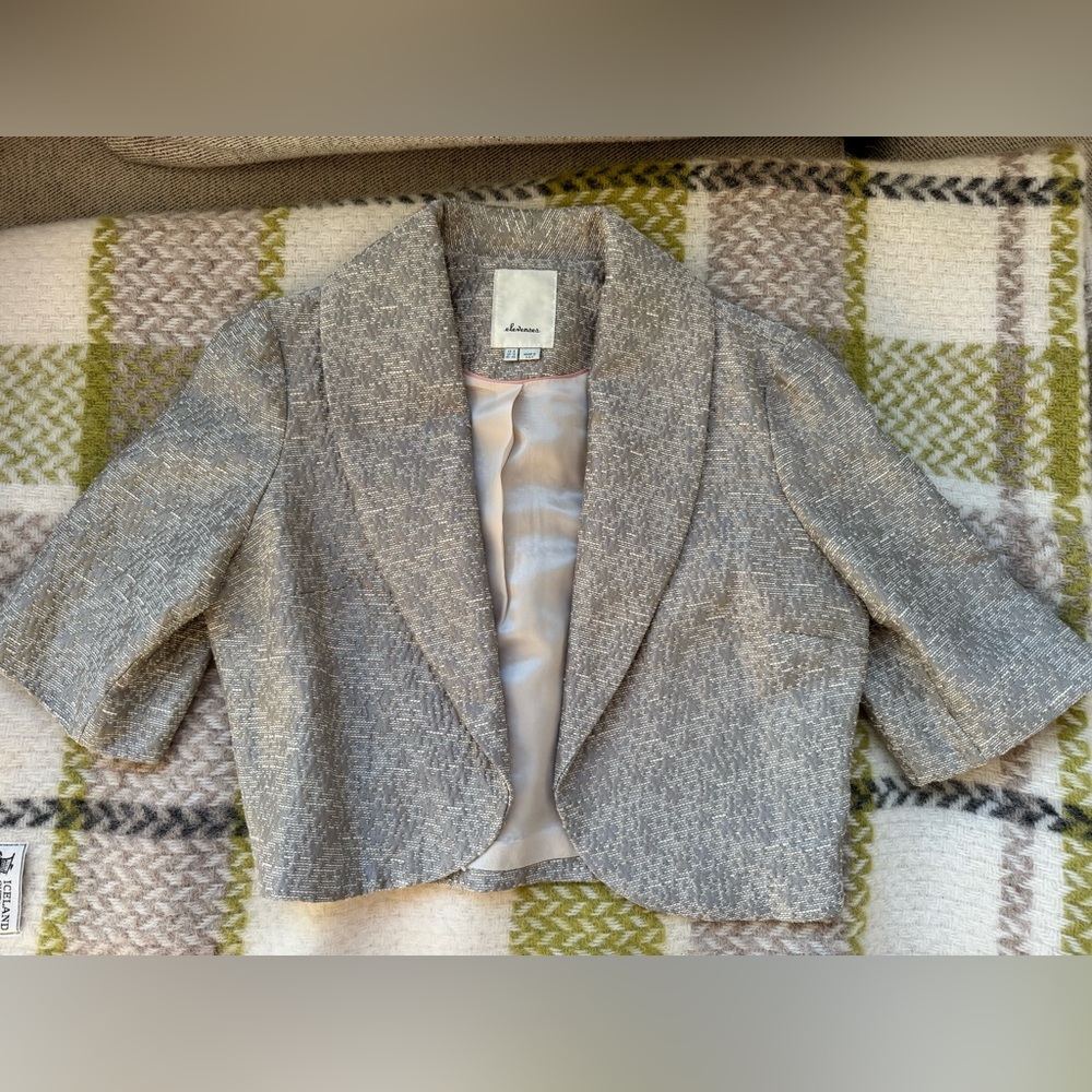 Elevenses Anthropologie Grey/Metallic Silver Cropped Jacket
